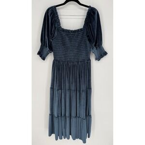 BALTIC BORN VIVALDI SMOCKED VELVET MIDI DRESS LARGE TIERED NAUTICAL COASTAL